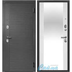 Входная Дверь Ferroni (Цитадель) 2 мдф Графит линии / Белый Софт с зеркалом