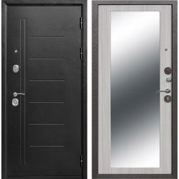 Входная Стальная Дверь с зеркалом MAXI Ferroni (Цитадель) 10 см Троя Серебро/Белый Ясень