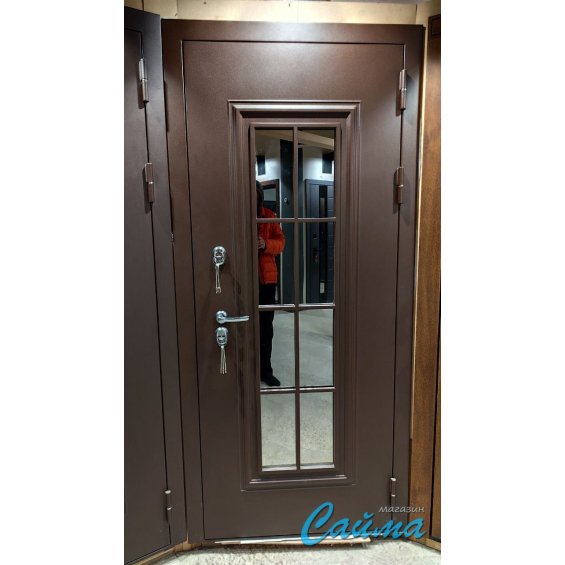 Входная Дверь Броня Консул.4 стеклопакет 8017 Коричневый/Белый софт  (Уличная) с Терморазрывом