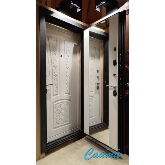 Входная Дверь LUX с зеркалом Феникс Бетон Графит/Эмалит Белый Входная Дверь LUX с зеркалом Феникс Бетон Графит/Эмалит Белый