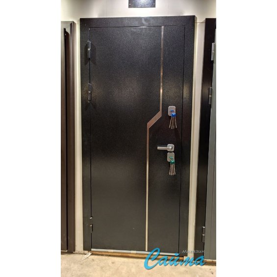 Входная Дверь LUXOR Termo 1 с терморазрывом. Нержавеющий молдинг. (Букле Чёрный/Сосна Белая)