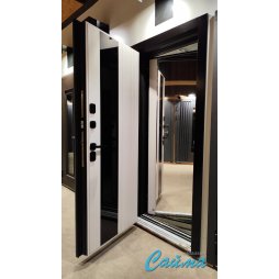 Входная Дверь Luxor Termo 5 Light с терморазрывом (чёрное накладное зеркало) Эмаль RAL 7012, Наличник RAL 9005 (Люксор)-foto2