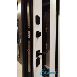 Входная Дверь Luxor Termo 5 Light с терморазрывом (чёрное накладное зеркало) Эмаль RAL 7012, Наличник RAL 9005 (Люксор)-foto3