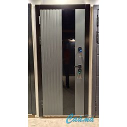 Входная Дверь Luxor Termo 5 Light с терморазрывом (чёрное накладное зеркало) Эмаль RAL 7012, Наличник RAL 9005 (Люксор)-foto4