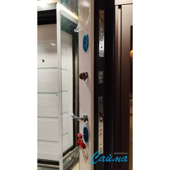 Входная Дверь T-Doors с терморазрывом и большим зеркалом Серебро/Эмалит Белый