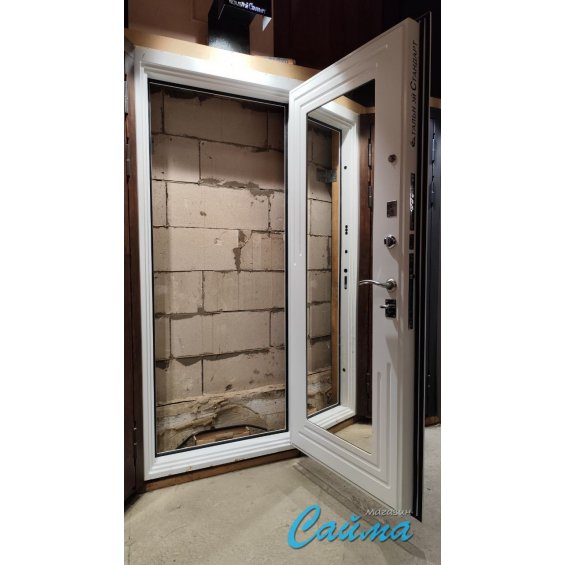 Входная Дверь Стальной Стандарт S12 (С12) Зеркало Белая Шагрень