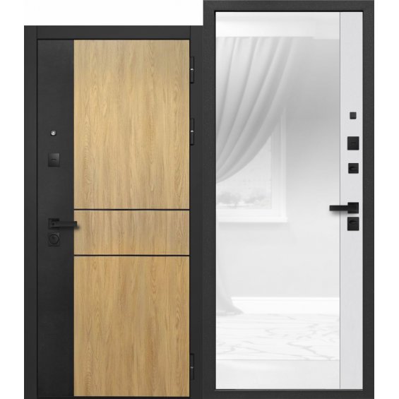 Входная Дверь Ferroni (Цитадель) Смарт.2 (9 см) Белое стекло с Электронным замком Сатин Чёрный и Янтарь/Лайт грей