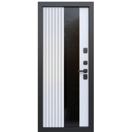 Входная Дверь Luxor Termo 5 Light с терморазрывом (чёрное накладное зеркало) Эмаль RAL 7012, Наличник RAL 9005