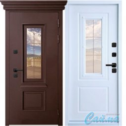 Входная Дверь Броня Мета (с капителью) стеклопакет 8017 Коричневая/Эмалит Белый (Уличная) с Терморазрывом Входная Дверь Броня Мета (с капителью) стеклопакет 8017 Коричневая/Эмалит Белый (Уличная) с Терморазрывом