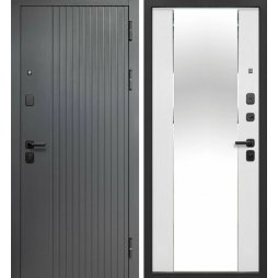 Входная Дверь T-Doors с зеркалом 9 см 2 МДФ Сатин Графит/Эмалит Белый (толщина 10,5 см)