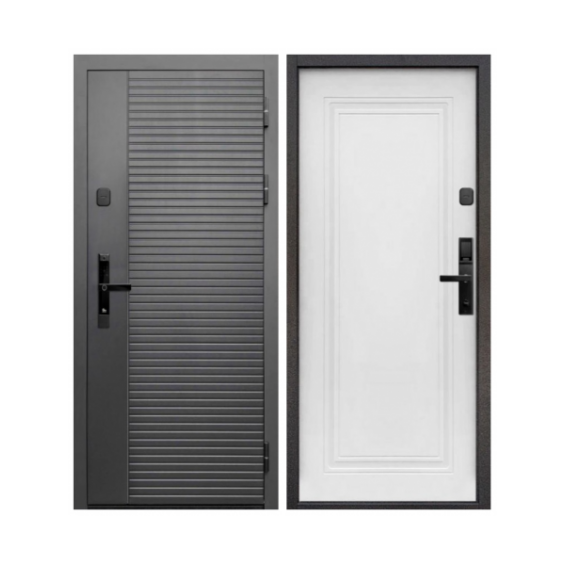 Входная Дверь T-Doors (Е-Тайга) с Электронным замком 10 см 2 МДФ Сатин Графит/Эмалит Белый